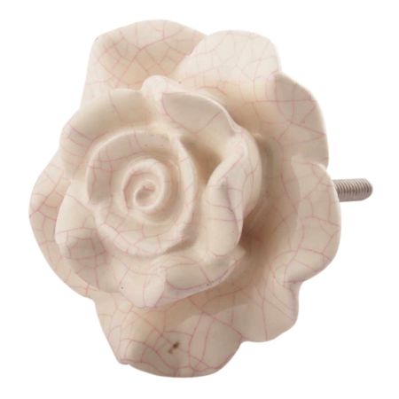 Cream And Pink Big Rose Crackle Ceramic Cupboard Knobs
